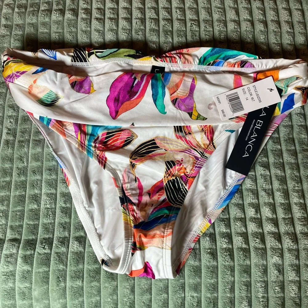 LA BLANCA Paradise Scoop Banded Tropical 🌴 Bikini 👙 Bottoms - NWT - Size 14 - Picture 2 of 7